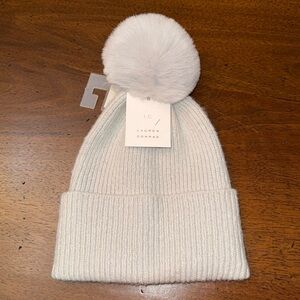 Lauren Conrad Hat Beanie Fuzz Ball Beanie Hat Winter Cold LC Grey
